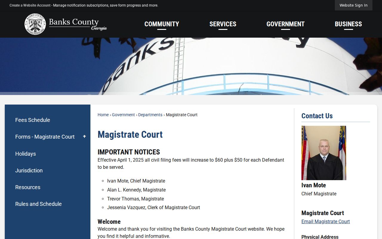 Banks County warrant check Magistrate Court contact