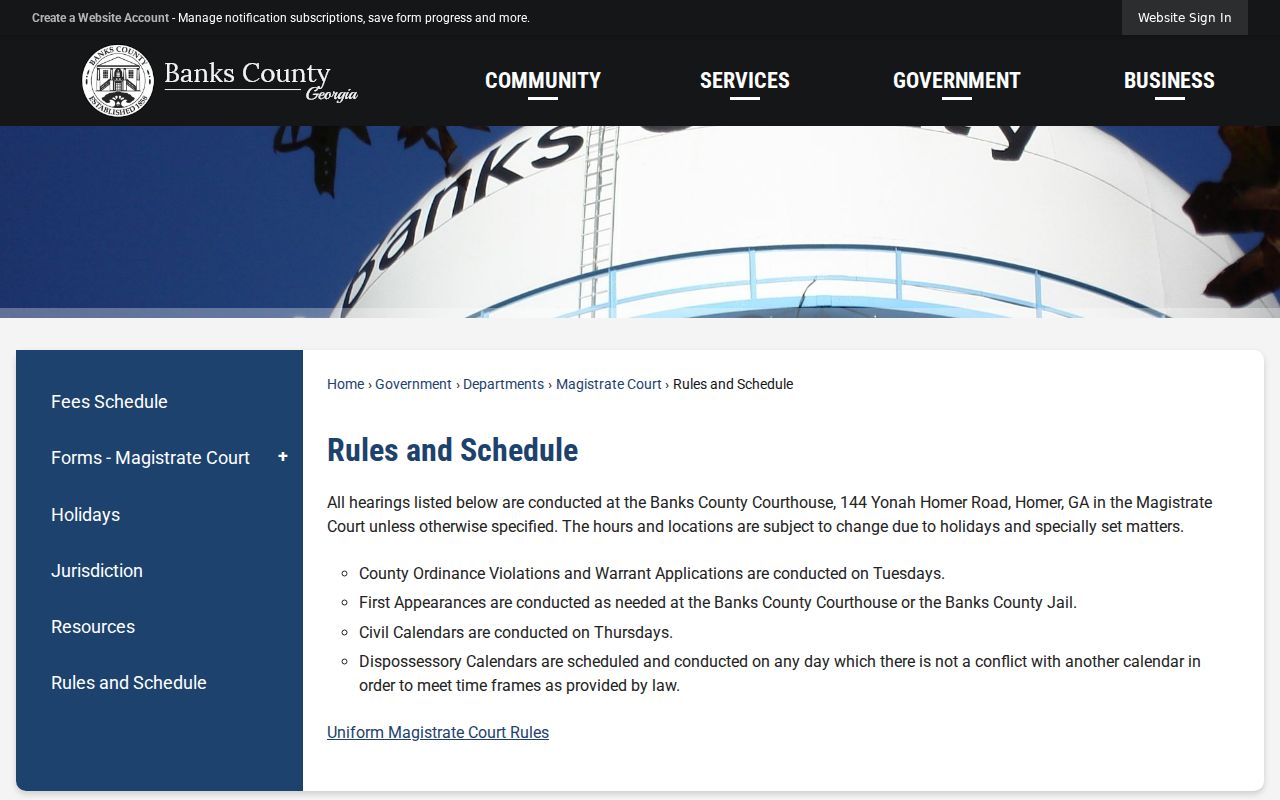 Banks County Magistrate Court Tuesday warrant application schedule