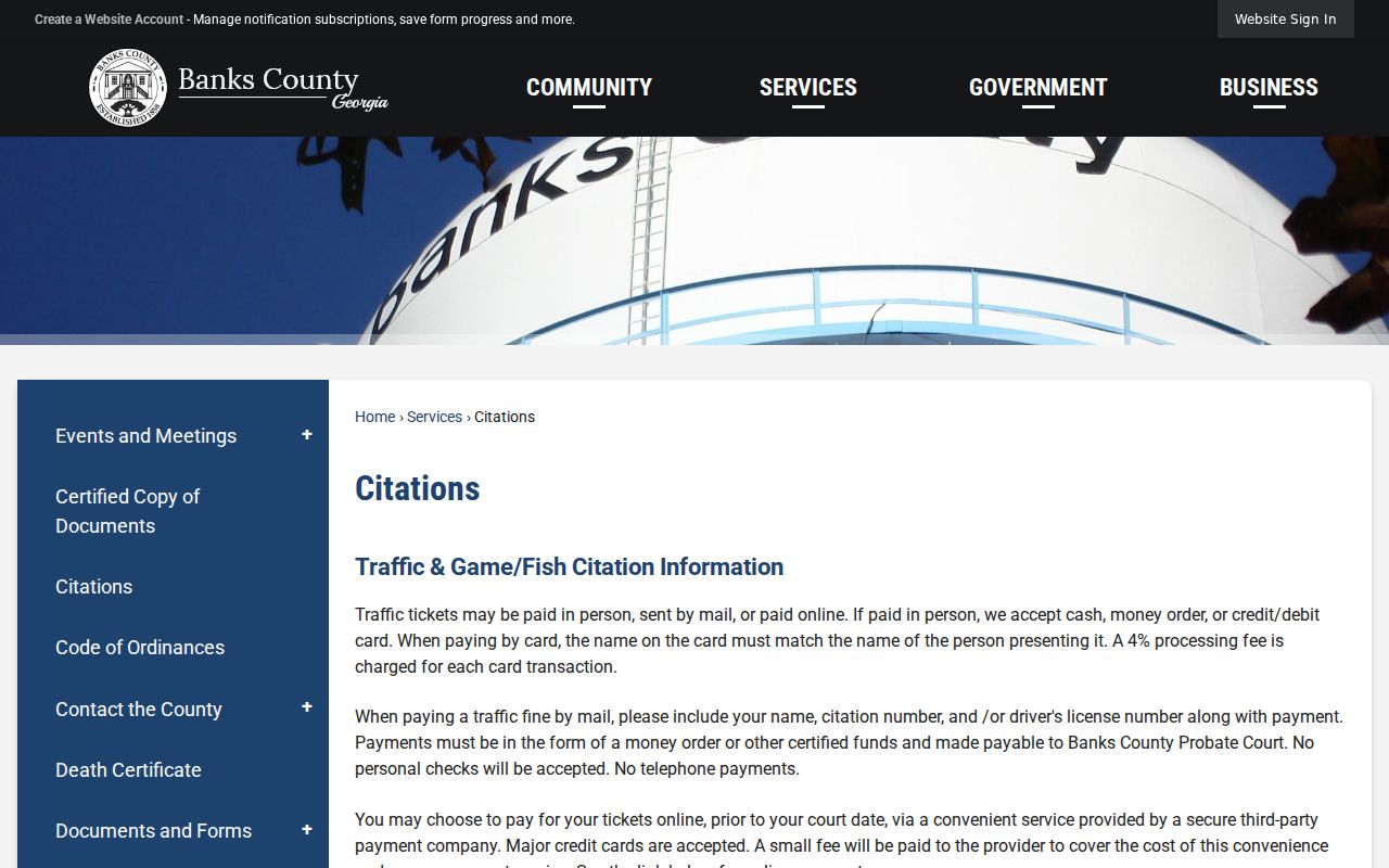 Banks County traffic warrant citation payment instructions