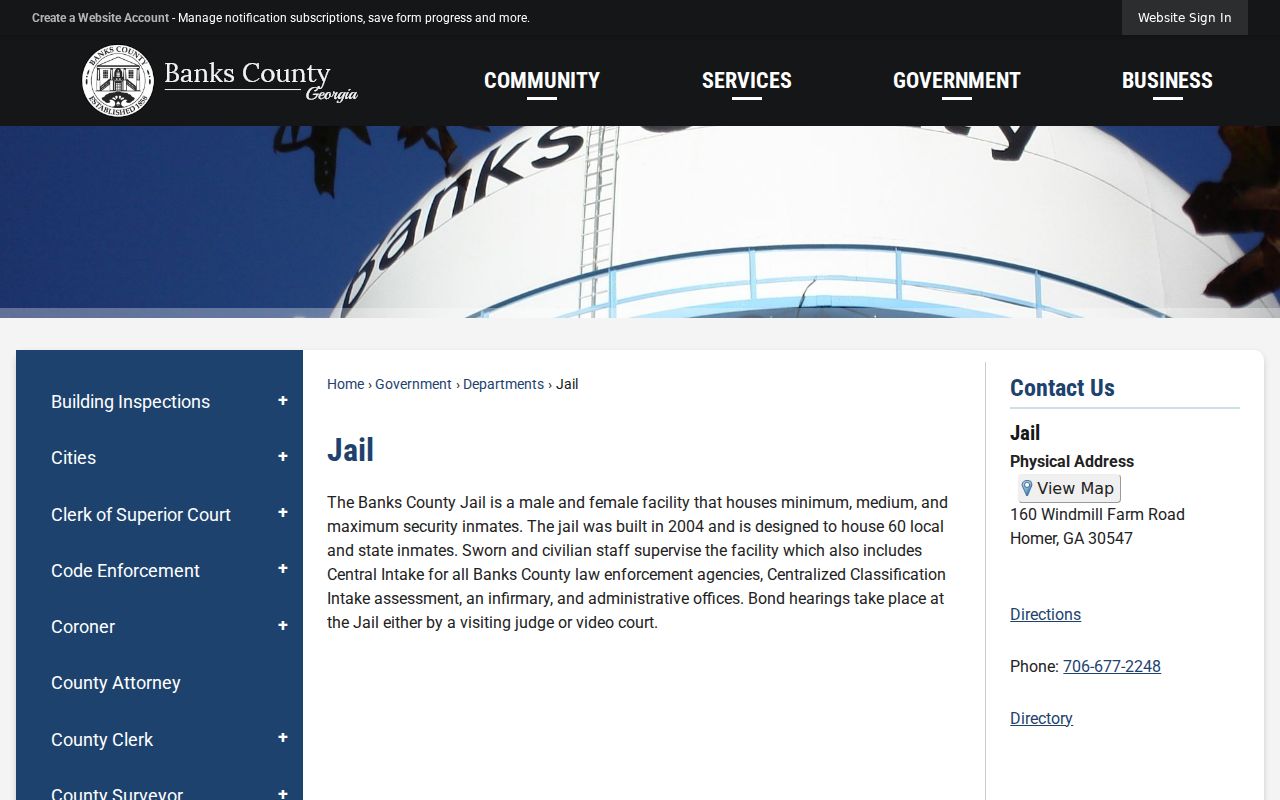 Banks County Jail central intake and bond hearing information