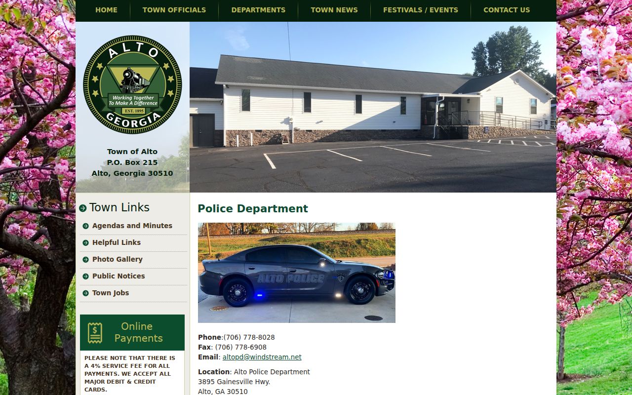 Official Alto Police Department page with contact and records-form links
